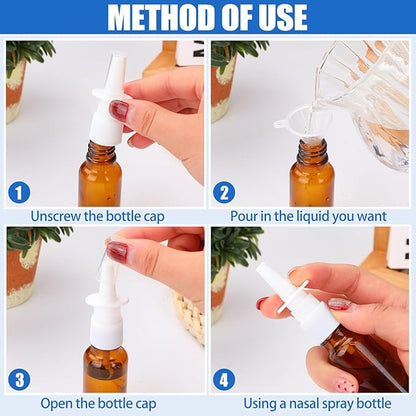 10 Pcs Nasal Spray Bottle, 20ML/0.7OZ 6 Pcs Fine Mist Glass Empty Refillable Nasal Spray Bottle with 2 Pcs Funnels and 2 Pcs Labels