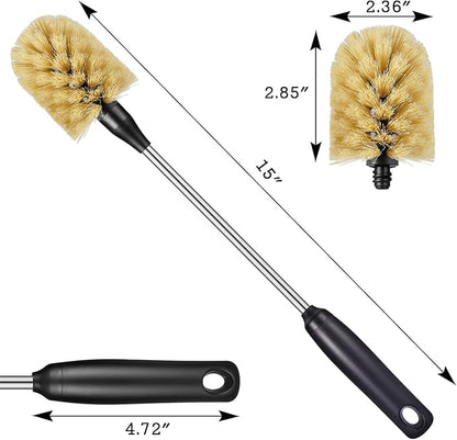 Water Bottle Cleaning Brush with 2 Replaceable Heads, Compatible with Sport Bottles, Tumblers, Mugs, Wine Decanters, Glassware, Round, 1 Pack (15 in)