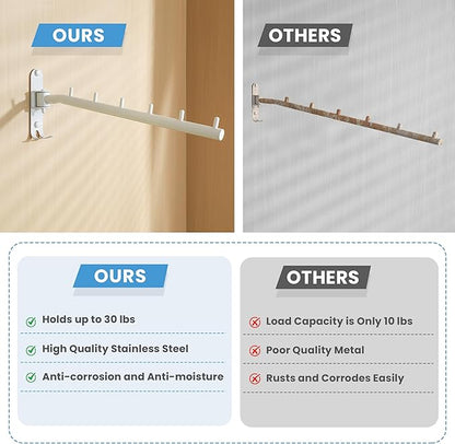 Mooche Swing Clothes Hanger Rack, Garment Racks Folding Clothes Bar Wall Mounted, 180°Rotation Laundry Drying Rack 304 Stainless Steel Space Saving for Laundry Room Bedroom Balcony, 11.93" Long