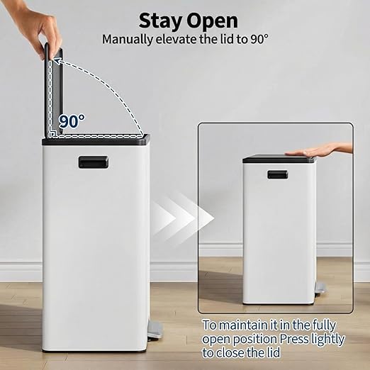 GarveeHome 60L/16 Gallon Dual Compartment Step Trash Can with Silent-Close Lid – Stainless Steel Recycling Bin for Kitchen, Office, Living Room – Odor Control & Pet-Proof Design