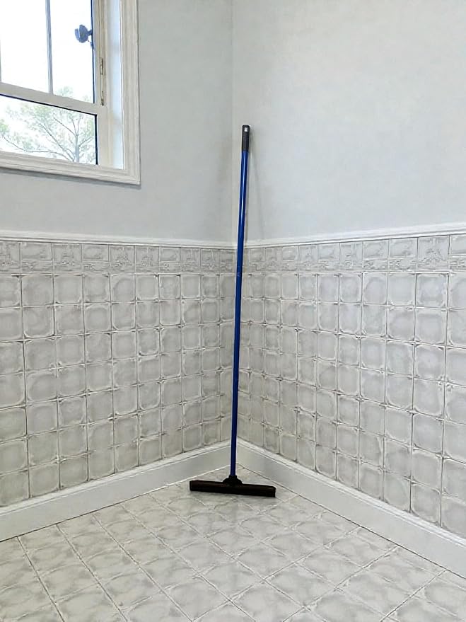 Floor Squeegee with Blue Handle, Rubber Blade, Collapsible Design, Pet Hair Remover for Carpet and Hard Floors