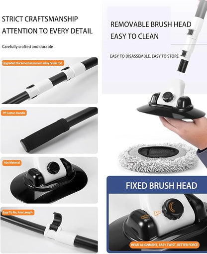 Volodya 15°Curved Car Wash Brush with 47" Extension Long Handle Telescopic Aluminum Microfiber Cleaning Mop for Car Truck SUV RV Boat Wheel Extension Pole Carwash Mop Duster
