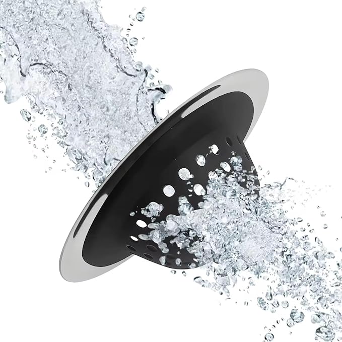 Kitchen Sink Strainer 2 Pack, Stainless Steel Rim with Silicone Basket, Anti-Clog Sink Drain Catcher, Food Strainer for Kitchen Sink, Fits Standard Drains, Black