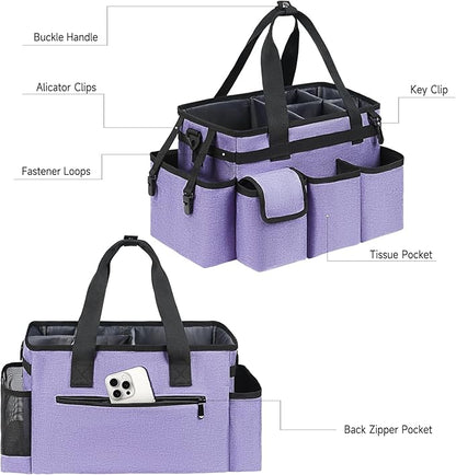 Cleaning Caddy,Cleaning Bag for Housekeepers,Cleaning Supplies Organizer with Handle,Purple