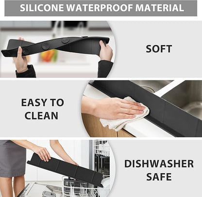 20Inch Silicone Sink Splash Guard with Strong Suction Cups, Flexible Kitchen Sink Splash Guard for Front of Sink, Easy to Clean Splash Guard for Kitchen & Bathroom (Black, 20.5''x2.8'')