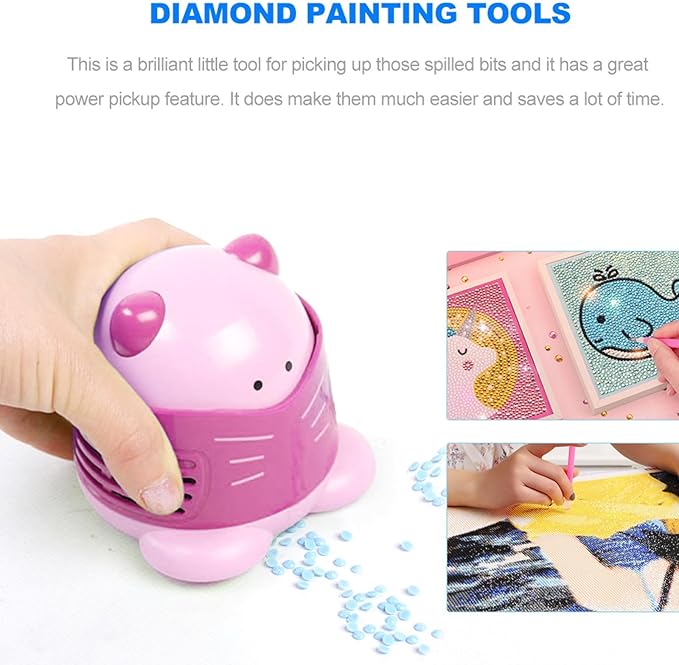 Mini Desktop Vacuum Cleaner Cross Stitch Embroidery Diamond Art Painting Accessories (Extractor - Pink)