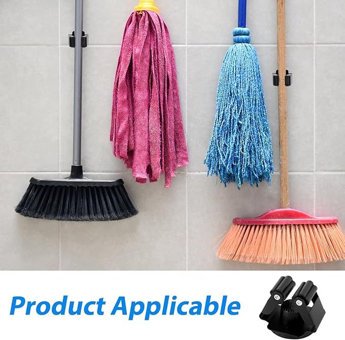 NQEUEPN 4pcs Hanging Mop And Broom Holder, Magnetic Broom Holder Heavy Duty Mop Holder Broom Holder No Drill Broom Storage Rack Black Mop Rack Wall Mount for Laundry Garage Kitchen Garden Bathroom