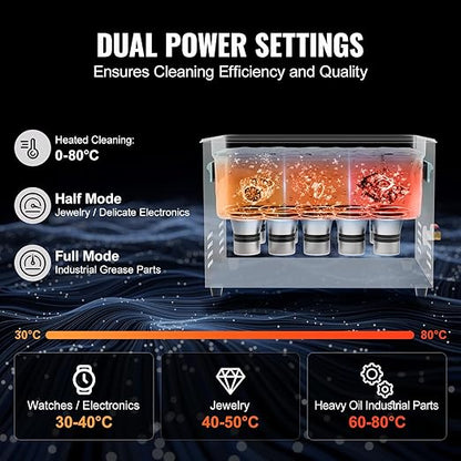 VEVOR 30L Sonic Cleaner, 600W Digital Ultrasonic Cleaning Machine with Upgraded Degassing and Gentle Mode, 40kHz Industrial Ultrasound Cleaner with Timer and Heater for Retainer Jewelry Tools