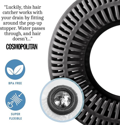 Hair Catcher for Shower Drain & Bathtub – TubRing Pop-Up Drain Protector & Strainer, Reusable Silicone Stopper for Bathroom Clog Prevention, Fits 1.85"–2.16" Drains | Charcoal Gray