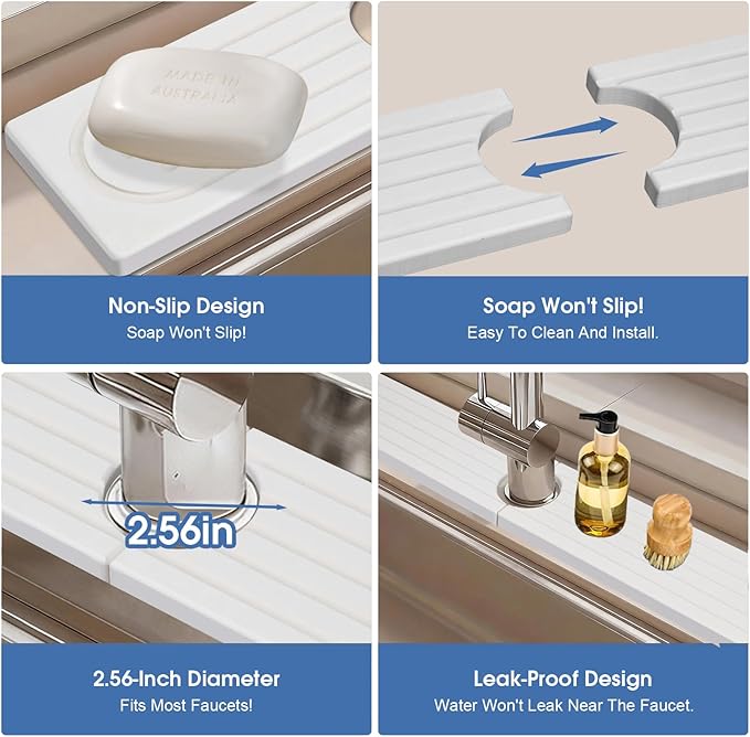 Drying Stone Faucet Mat for Kitchen Sink, Trays Diatomite Quick Dry Around Faucet Mats, 30 Inch Long Kitchen Sink Splash Guard Behind Faucet, Prevent Moisture on Kitchen Bathroom Counter