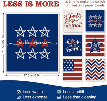 AnyDesign Patriotic Swedish Dishcloths American Flag Star Stripe Kitchen Dish Towel Reusable 4th of July Cotton Dish Cloth for 250th Anniversary Independence Day Home Party Cleaning, 7 x 8, 6 Pcs