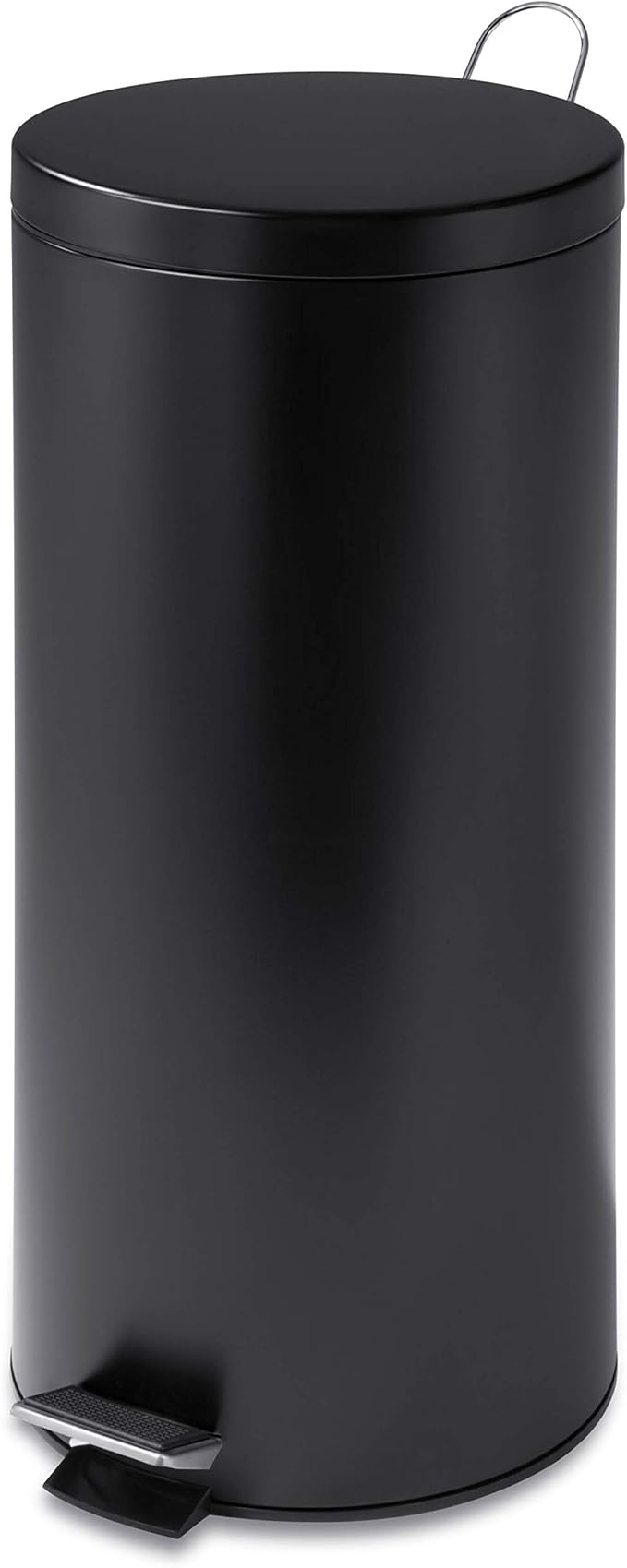 Honey-Can-Do 30L / 8-Gallon Round Step Trash Can, Matte Black Stainless Steel, Fingerprint-Resistant, Removable Inner Bucket