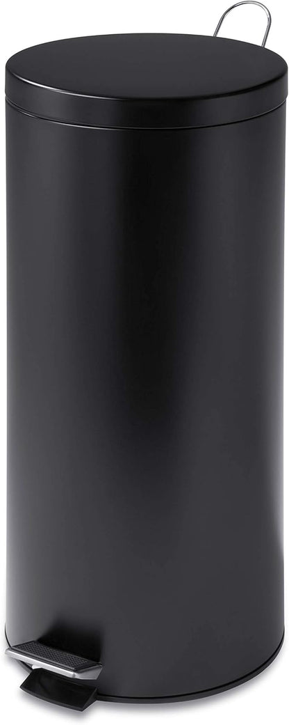 Honey-Can-Do 30L / 8-Gallon Round Step Trash Can, Matte Black Stainless Steel, Fingerprint-Resistant, Removable Inner Bucket