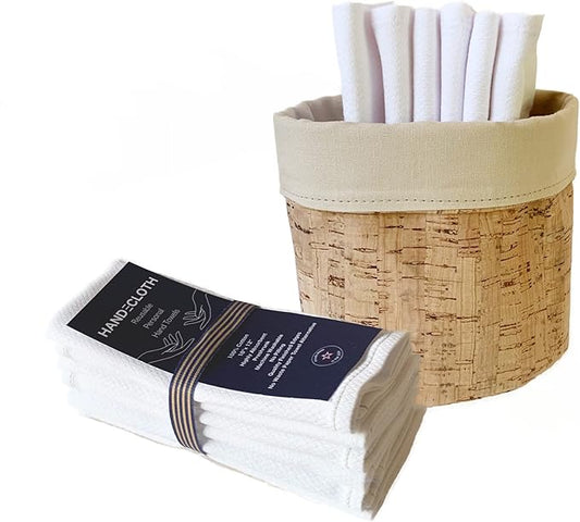 Reusable Paper Towel Set/Towels with Cork Fabric Basket/American Made/Machine Washable/Absorbent and Durable Edges and No Pilling (Reversible Khaki & Cork Basket, 12 Towels)