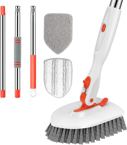 SetSail Tile Tub Scrubber Brush 3-in-1 Shower Scrubber with 52-inch Adjustable Long Handle Shower Cleaner Brush and 3 Detachable Replacement Brush Heads for Cleaning Bathroom Kitchen Walls Tub Tile