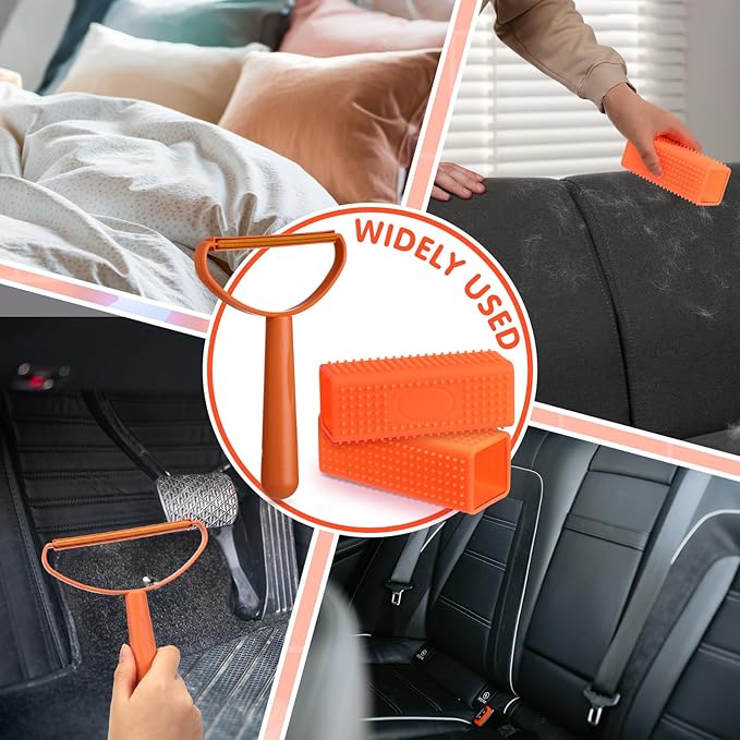 Honeydak 3 Pieces Hair Remover Tool Dog Hair Remover Pro Silicone Cleaner Brush Roller Fuzz Hairball Brush for Carpet Rake, Car Mat, Couch, Pet Bed, Clothes (Orange)