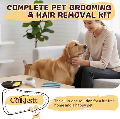 5Pcs Pet Hair Remover Glove Kit for Dogs & Cats - 2 Pack Grooming Gloves & Rubber Brush & Comb - Reusable Pet Hair Remover for Laundry for Furniture Carpet Car Interior Couch Bedding Auto Detailing
