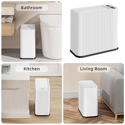 SUBEKYU Bathroom Trash Can with lid,3.5 Gal Small Kitchen Garbage Can,Plastic Office Waste Bin,Slim Wastebasket for Narrow Space,White