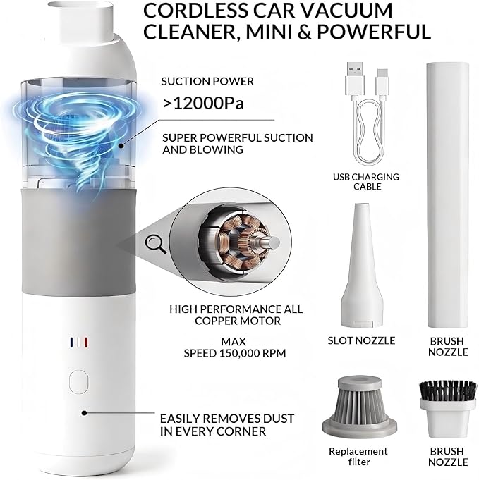 Handheld Car Vacuum Cleaner,Car Vacuum Portable,High Power Hand Held Vacuum,with 2 Suction Modes and 16800 Pa Suction Power Blowing & Inflating 2 Modes for Car, Desk, Keyboards