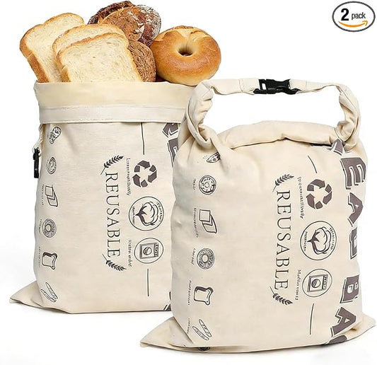 2 Pack Reusable Beeswax Bread Bags, Organic Cotton Sourdough & Baguette Storage Bag with Detachable Lining, Freezer Safe Eco-friendly Bread Fresh Keeper for Kitchen