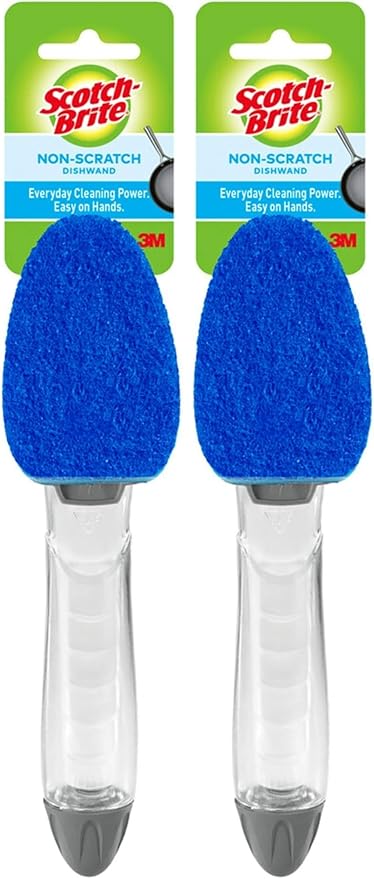 Scotch-Brite Non-Scratch Dishwand, Scrubber for Cleaning Kitchen, Bathroom, and Household, Non Scratch Dish Scrubber Safe, 1 Dishwand (Pack of 2)