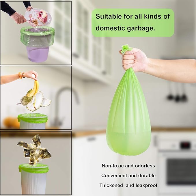 TECHSHARE 1.2 Gallon Biodegradable Trash Bags, 80 Count, Compostable Garbage Bags, 1.5 Gallon Capacity, Green