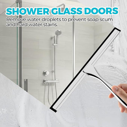 ALFLOD 2PACK All-Purpose Shower Squeegee for Shower Doors, Tile Shower Walls, Bathroom, Window, Glass and Car Windshield, Mirrors and Kitchen-Stainless Steel, 11.8-Inch Silver