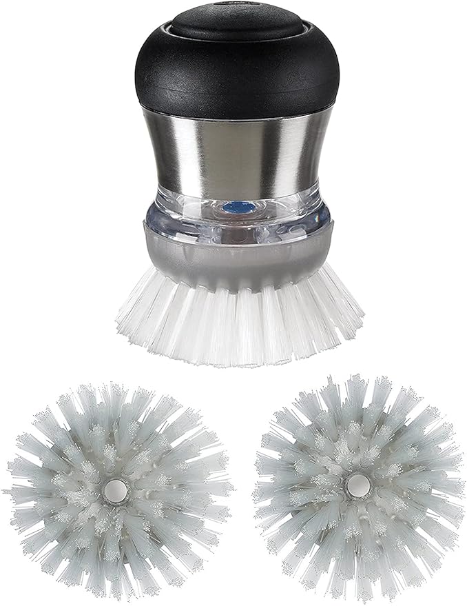 Steel Soap Dispensing Palm Brush with Refills