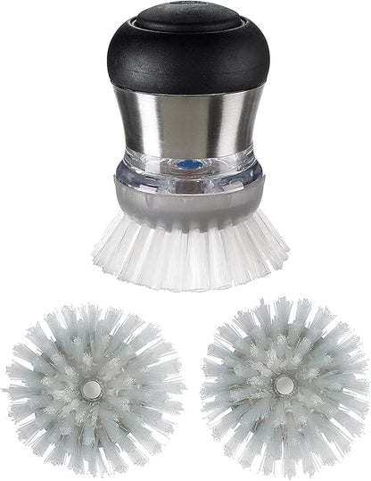 Steel Soap Dispensing Palm Brush with Refills