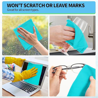 Microfiber Cleaning Cloth - 6 Pack Glasses Cleaning Cloth, 16" x 14" Window Cleaning Rags, Streak Free Lint Free Polishing Cloths Wipes for Eye Glass, Stainless Steel, Windshield, Turquoise