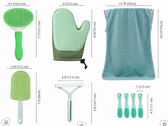 Dog Grooming Kit 9pcs Dog Brush for Shedding- Self-Cleaning Slicker Brush,Grooming Glove,Cat Comb,Pet Toothbrush,Towel & Travel Bag – Ideal for Long & Short Hair Pets