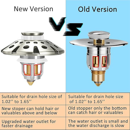 AzWzz Bathroom Sink Drain Strainer, 3 in 1 Pop Up Bathroom Sink Stopper Plug with Hair Catcher Cover, Universal for 1.06 in to 1.6 in Sink Drain, Brushed Nickel