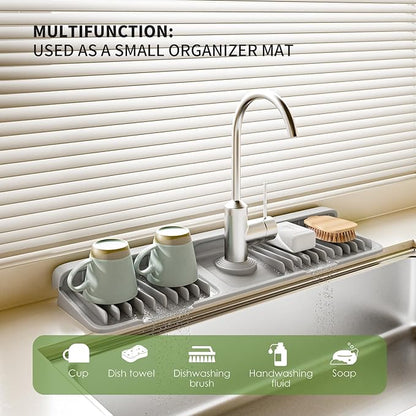 Faucet Mat for Kitchen Sink, 2025 New Silicone Sink Splash Guard, 7°Slope Fast Self-draining, Fast Drying Tidy Faucet Mat Splash Guard