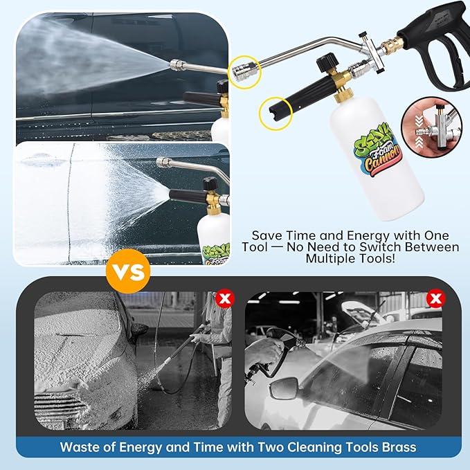 SEPLY Foam Cannon for Pressure Washer Gun Kit with Dual Connector Accessory, Car Wash Foam Gun with 5 Pressure Washer Nozzle Tips 3/8'' Swivel Quick Connector and M22-14mm and M22-15 mm Fitting
