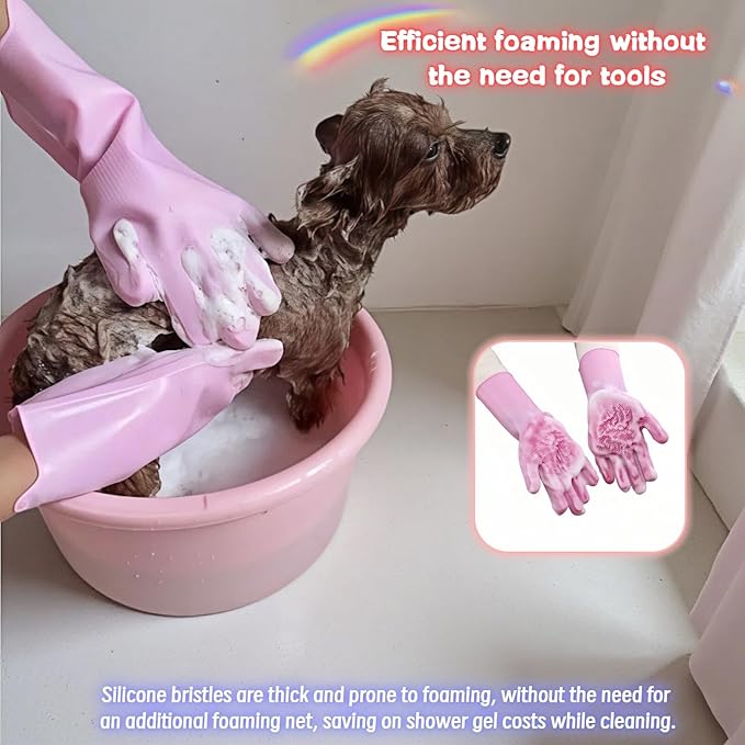 Silicone Dog Grooming Glove for Dogs and Cats, Enhanced Five-Finger Fit, Non-Slip & Extended Cuff, Dual-Sided Pet Bath Brush for Washing, Massage & Deep Cleaning 1 Pair