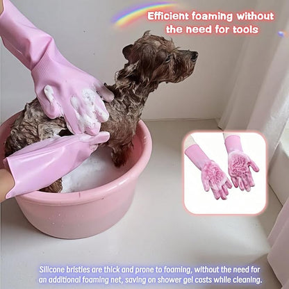 Silicone Dog Grooming Glove for Dogs and Cats, Enhanced Five-Finger Fit, Non-Slip & Extended Cuff, Dual-Sided Pet Bath Brush for Washing, Massage & Deep Cleaning 1 Pair