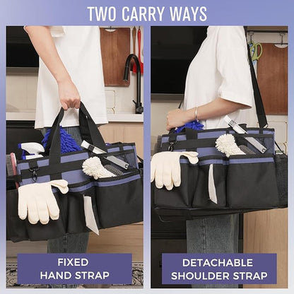 SCAVATA Wearable Cleaning Caddy, Cleaning Caddy Supplies Organizer with Handle & Shoulder Straps for Housekeepers, Under Sink & Car Cleaning Tool Organizers Bag with 4 Foldable Divider (CeruleanBlue)