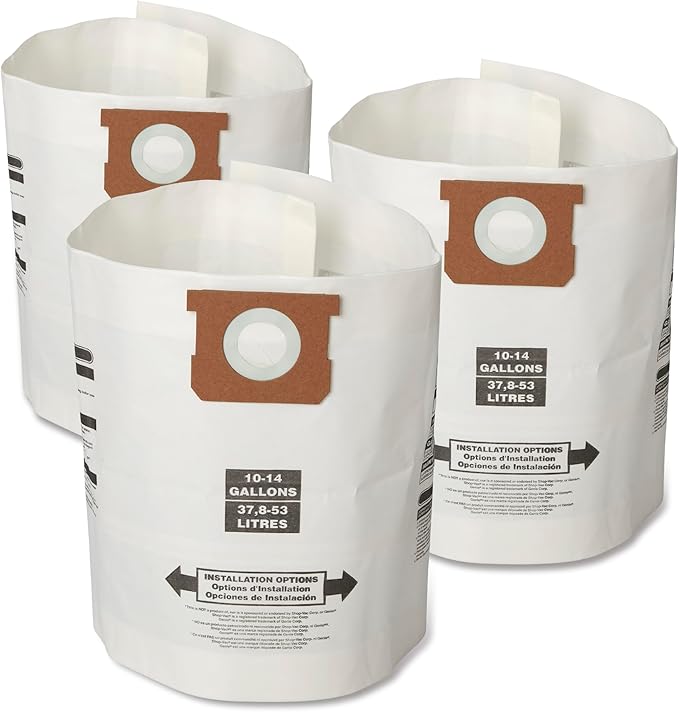 CRAFTSMAN CMXZVBE38768 General Purpose Wet Dry Vac Dust Collection Bags for Most 10 to 14 Gallon Shop Vacuums, Collects Dry Only Debris, Reduces Cleanup Time, 3-Pack