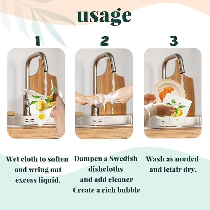 Swedish Dishcloths for Kitchen, Spring Swedish Dish Cleaning Cloths for Friut, Papaya Reusable Paper Towels, 4 Pack Dish Towels for Kitchen, Reusable Sponge Cloths Washable