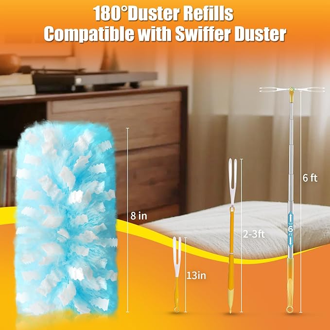 40 Count Duster Refills Compatible with Swiffer Duster, 180° Disposable Multi-Surface Microfiber Cleaning Dusters, Unscented