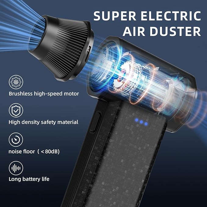 Cordless Compressed Air Duster 150000RPM Super Power Electric Air Duster 3 Gear Adjustable Mini Handheld Blower for Computer Keyboard Outdoor House and Car Cleaning Novyllis (Black)