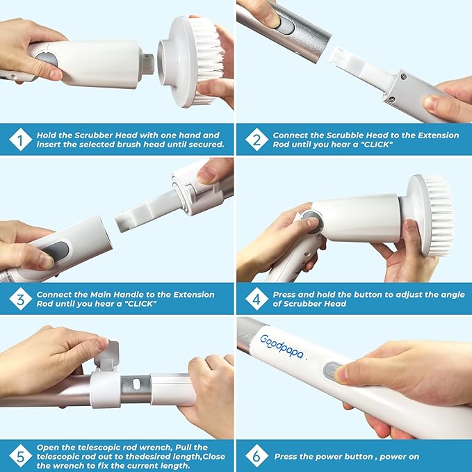 Electric Spin Scrubber, Cordless Cleaning Brush with 8 Replaceable Cleaner Brush, Power Shower Scrubber with Long Handle, Electric Scrubber for Cleaning Floor Bathroom Bathtub Tile