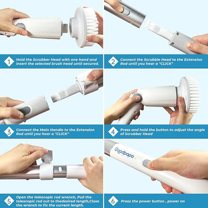 Electric Spin Scrubber, Cordless Cleaning Brush with 8 Replaceable Cleaner Brush, Power Shower Scrubber with Long Handle, Electric Scrubber for Cleaning Floor Bathroom Bathtub Tile