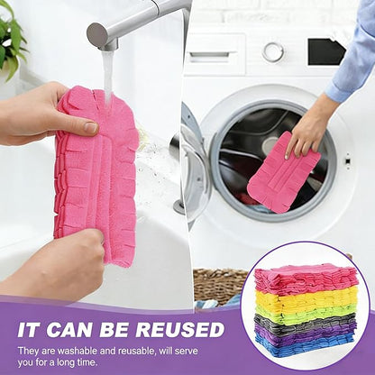 7-Piece Set of Reusable Dusting Brush Refills, Washable Microfiber Dusting Pads, Suitable for Home, Blinds, Cars, Pets, Furniture, Fans, etc. (Assorted Colors, Includes Handle)