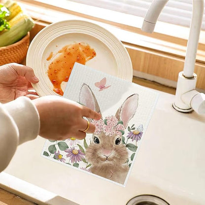 Pink Bunny Eggs Swedish Dishcloths for Kitchen, Happy Bunny Dish Cloths for Easter Gifts, Papaya Cute Funny Washable Swedish Cleaning Sponge Cloths, 4 Pack Dish Towels for Kitchen