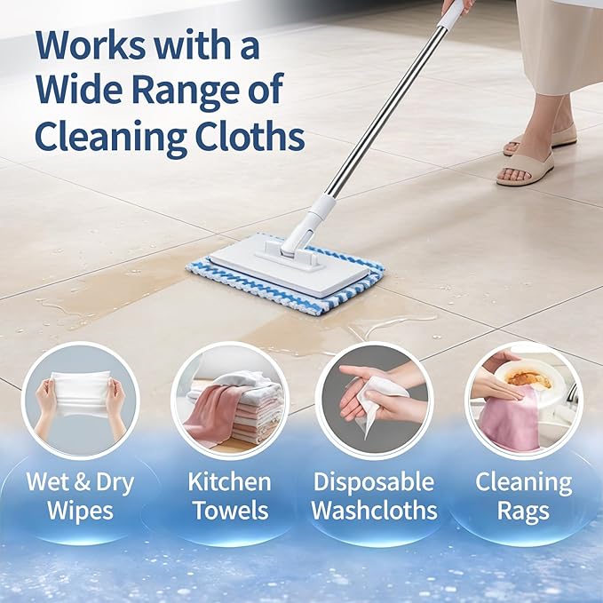 Snap Grip Mini Mop with Cloth Changing, Lazy with Automatic Gripping, Convenient Zero-Touch Set, Portable Self-Squeeze, Small, Easy Cleaning for Home (with 5 Reusable Cloths) (1*mop+5*Cloth)
