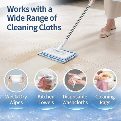 Snap Grip Mini Mop with Cloth Changing, Lazy with Automatic Gripping, Convenient Zero-Touch Set, Portable Self-Squeeze, Small, Easy Cleaning for Home (with 5 Reusable Cloths) (1*mop+5*Cloth)
