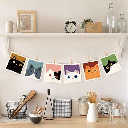 Cute Cat Swedish Dish Clothes Pack of 6, Reusable, Absorbent Hand Towels for Kitchen, Bathroom and Cleaning Counters Cellulose Sponge Cloth