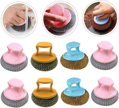 8pcs Steel Wire Cleaning Balls Kitchen Scrubber for Pots Pans Stove Bathroom Stain Removal Tool Random Color