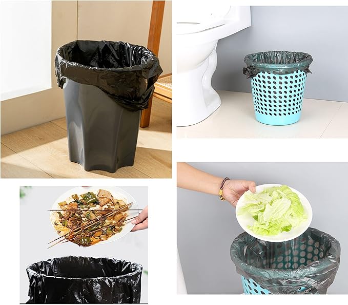 4 GALLON Bathroom Trash Bags Black, 10 Rolls/200 Counts Small HANDLES Garbage Bags for Office, Bathroom Wastebasket Waste Bin Black Portable Rubbish Bags (Black 200 Counts)